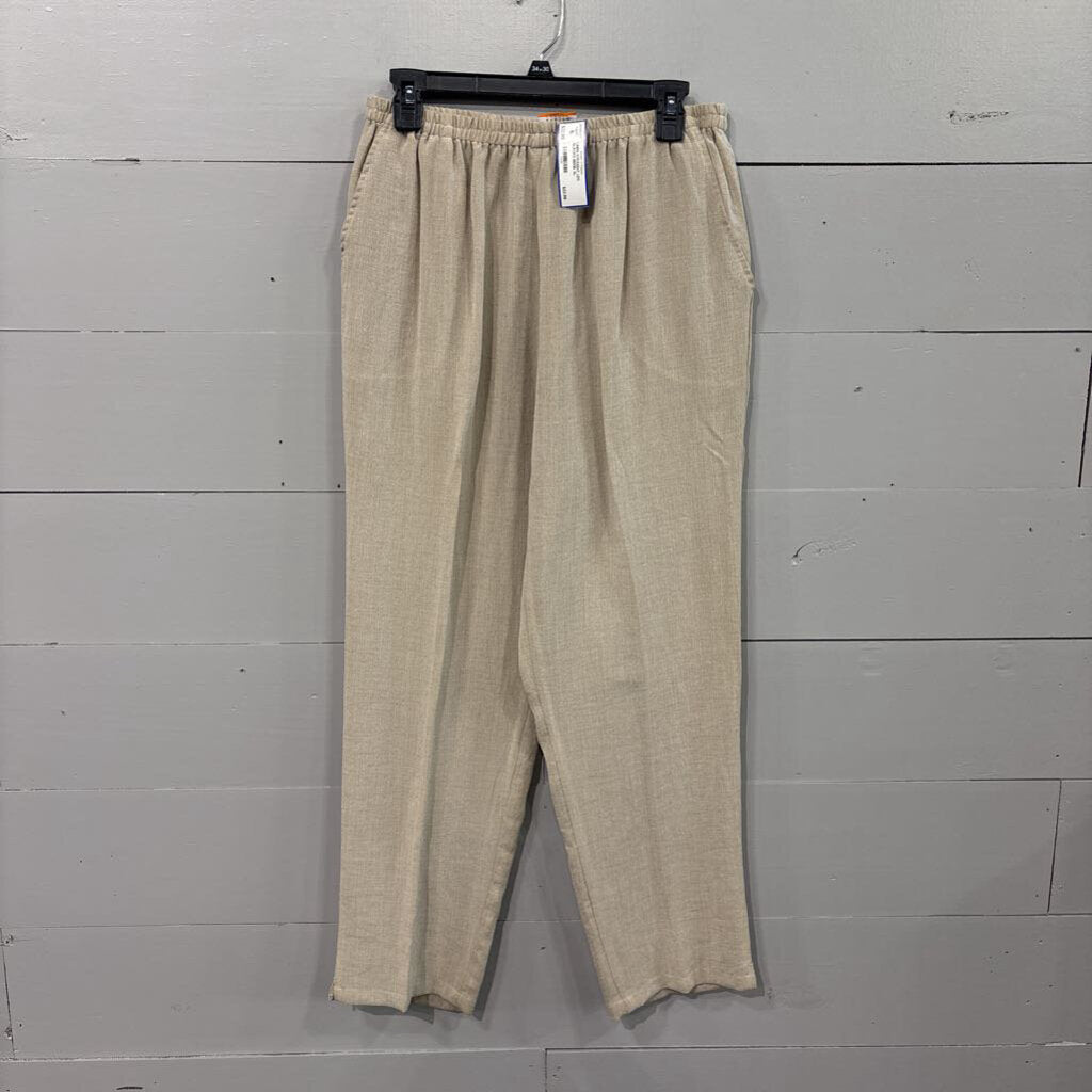 LINEN STRAIGHT LEG SLACKS,BEIGE,XL