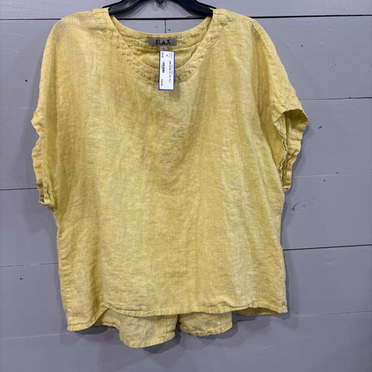 FLAX,LINEN BLEND OS TOP,YEL,L