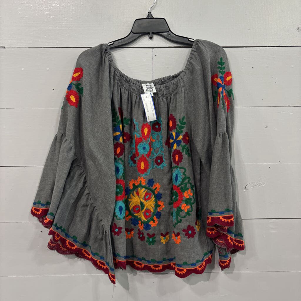 IVU JANE,FLORAL TOP ,GRY MULTI,l