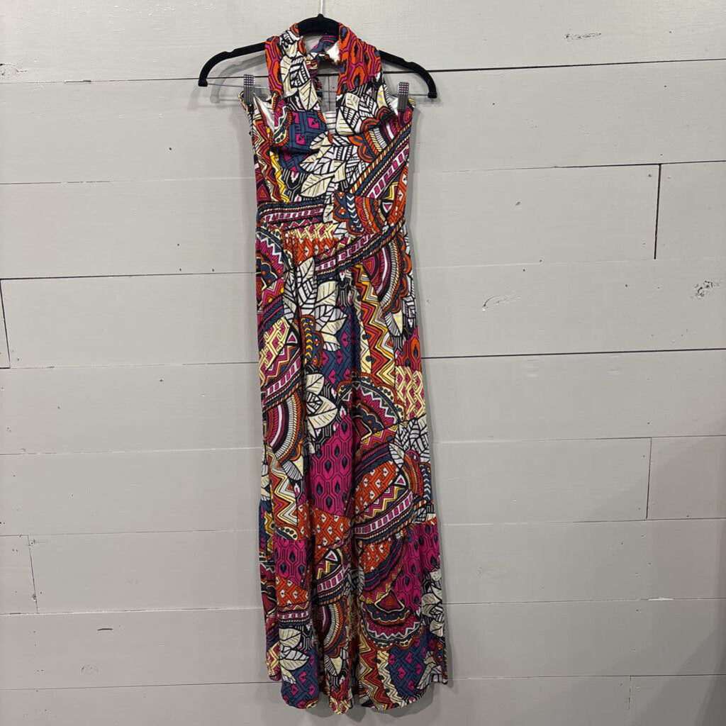 MAUVE,*HALTER PRINT DRESS,MULTI,S