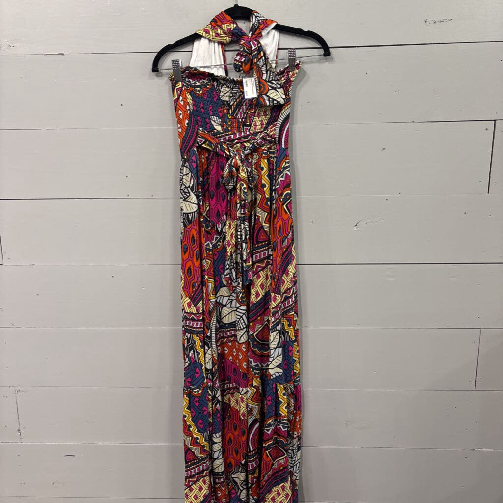 MAUVE,*HALTER PRINT DRESS,MULTI,S