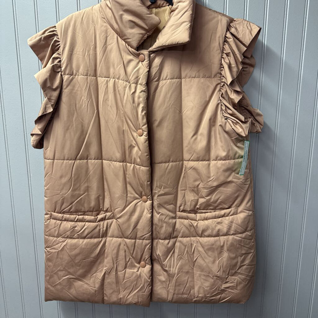 ENTRO,LONG PUFFY VEST RUFFLE SLEEVE,KHAKI,L