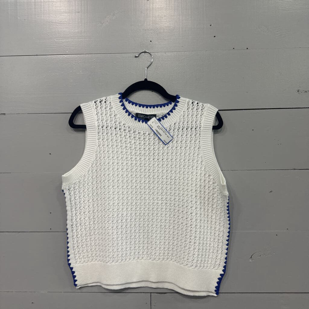 MAC AND ME,KNIT SWEATER TOP ,WHT BLUE,S