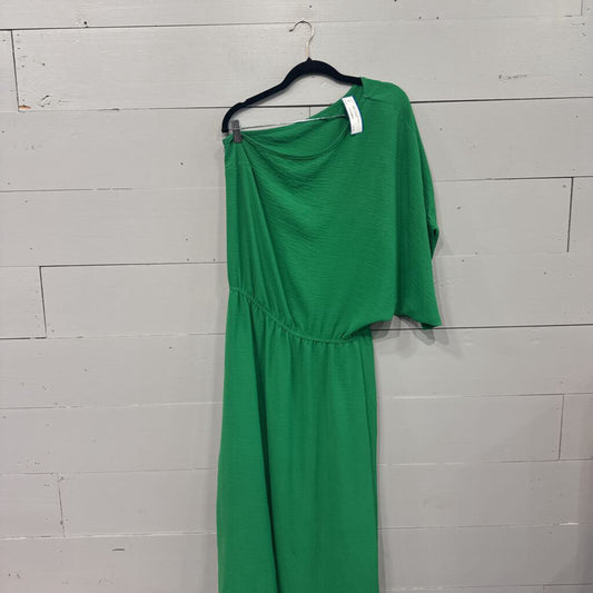*ONE SHOULDER MAXI DRESS,GREEN,L