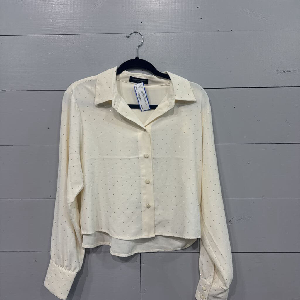 VELVET HEART,JEWELED BUTTONUP TOP ,IVORY,S