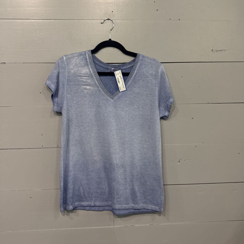 TINA STEPHENS,SHIMMER TOP , BLUE SILVER,M