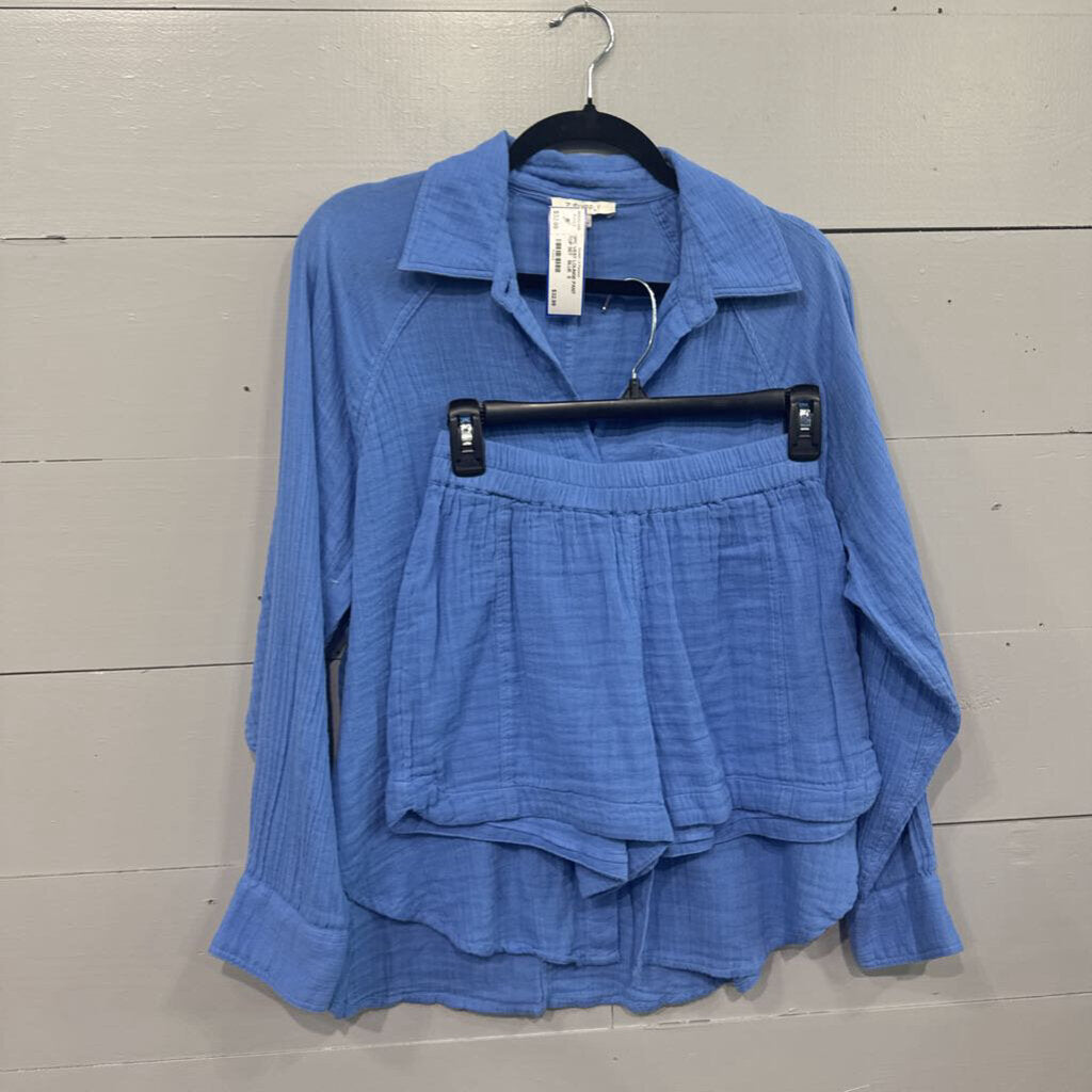 DOE & RAE,2PC VEST LOUNGE PANT TOP SET , BLUE ,S