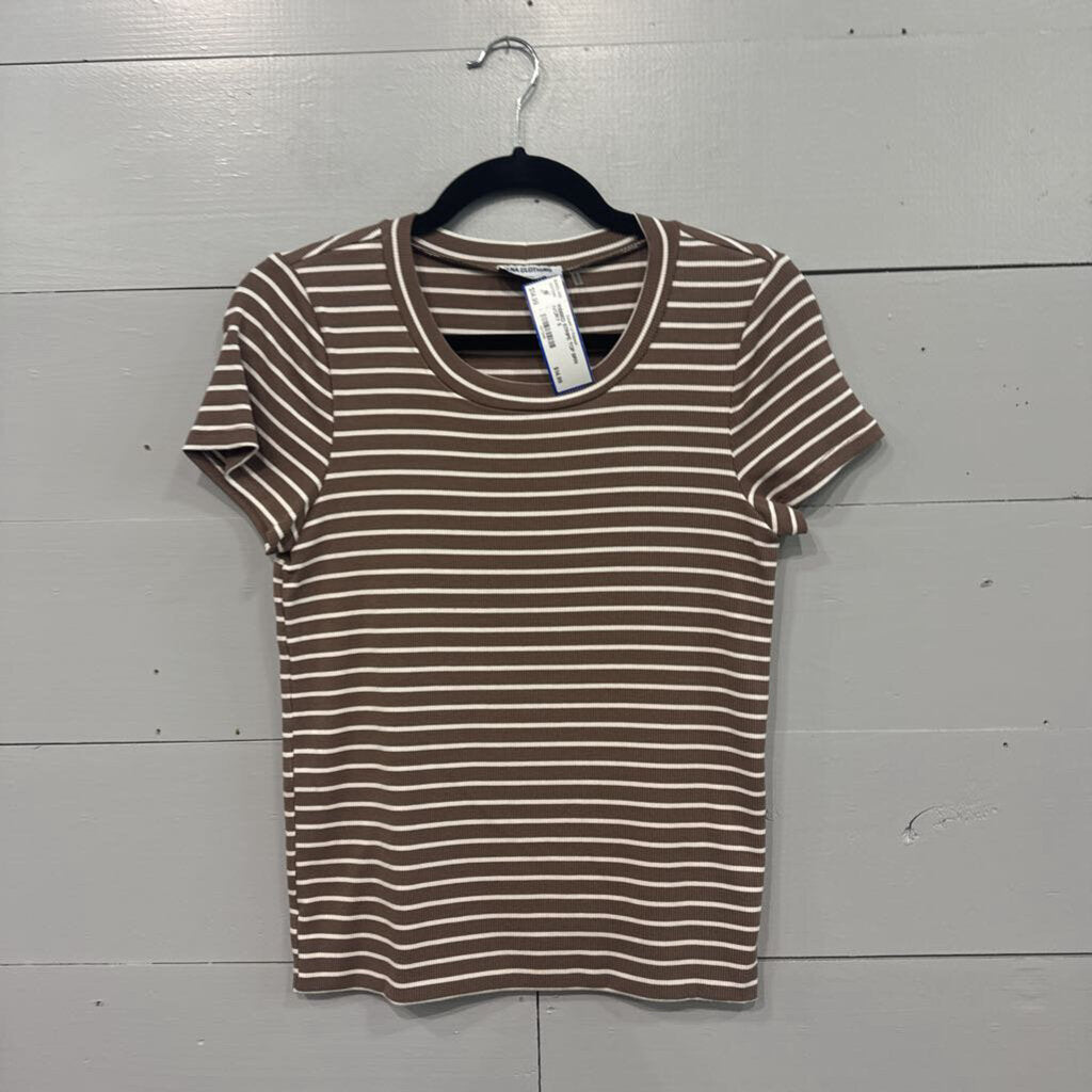 LNA CLOTHING,RIBBED STRIPE TOP,BRN IVORY,S