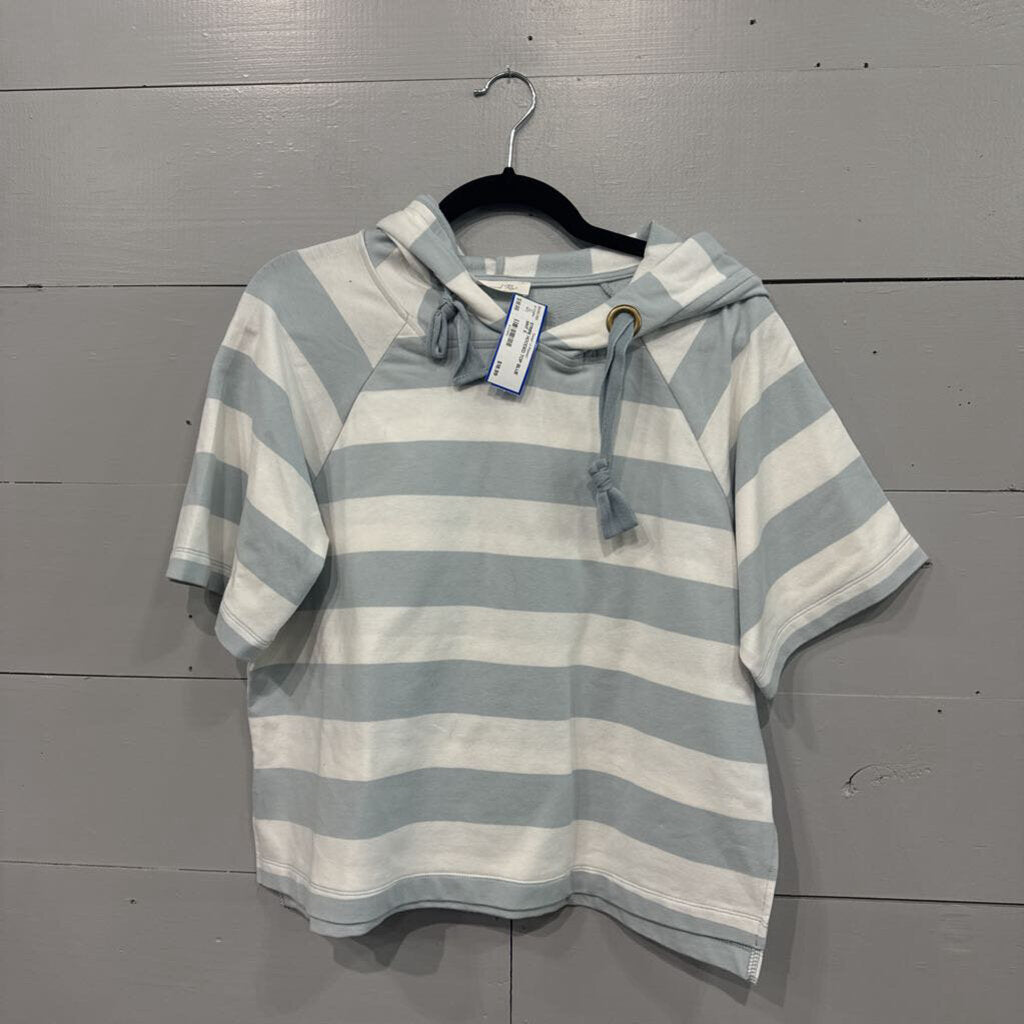 DOE & RAE,STRIPE HOODED TOP,BLUE WHT,S