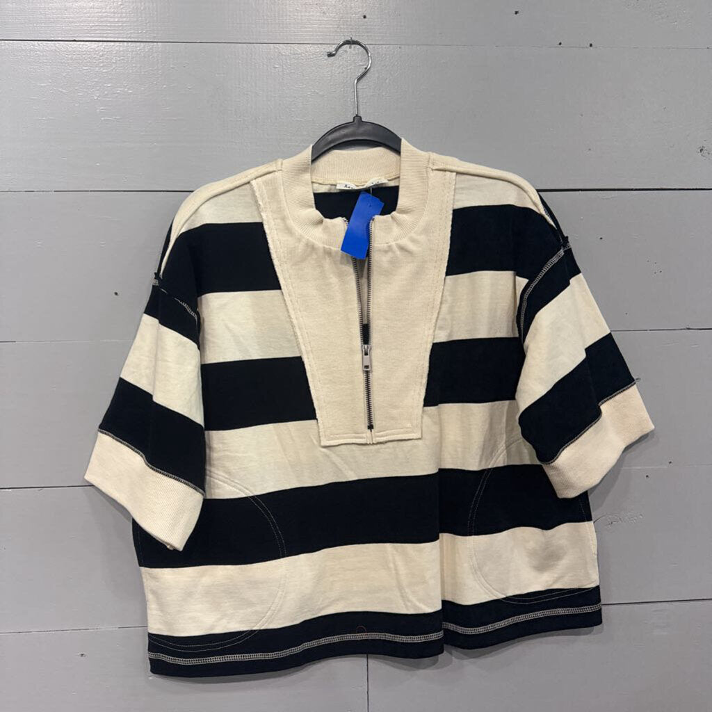 AARON & AMBER,STRIPE OS TOP,BLK WHT,S
