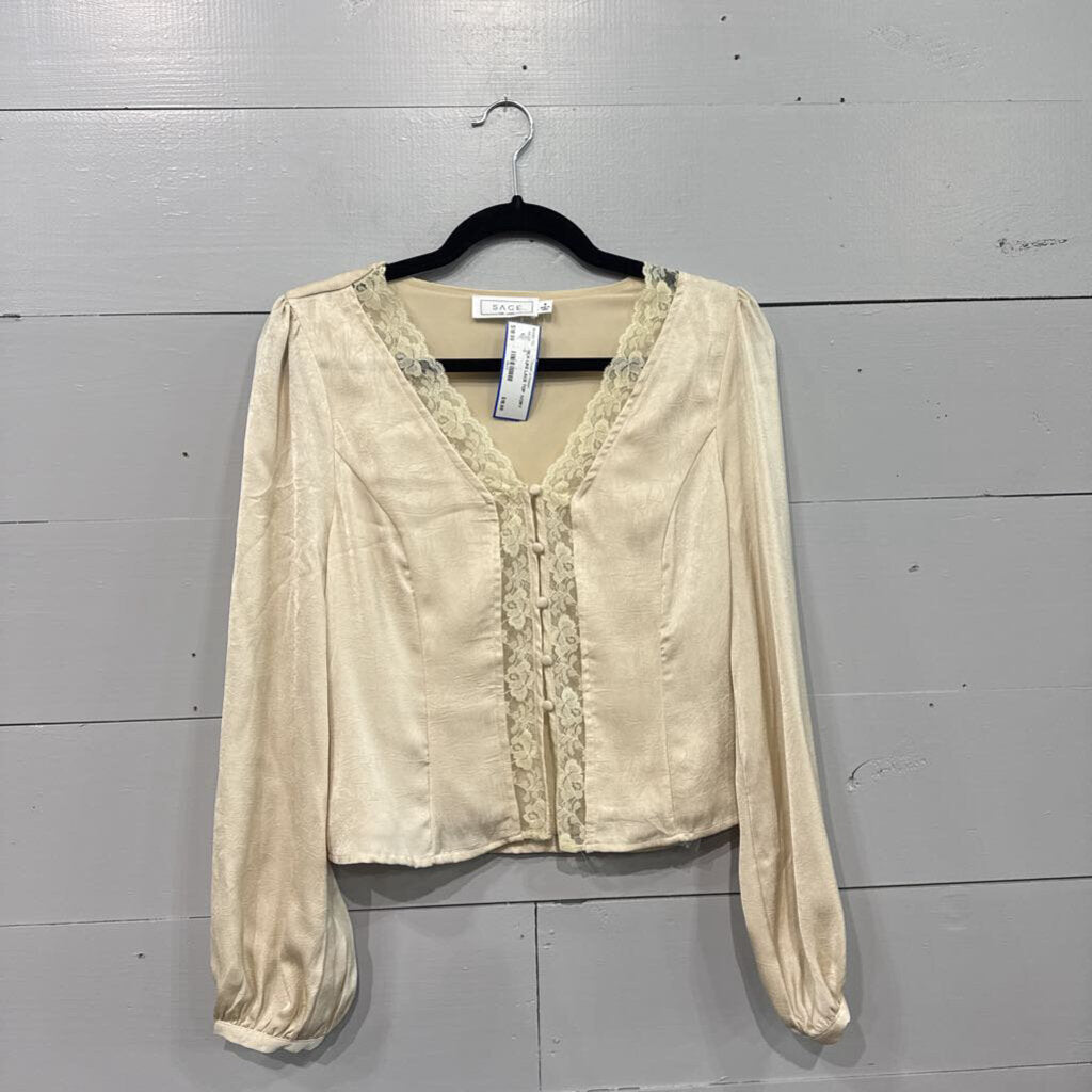 Sage,SILK LIKE LACE TOP ,IVORY,S