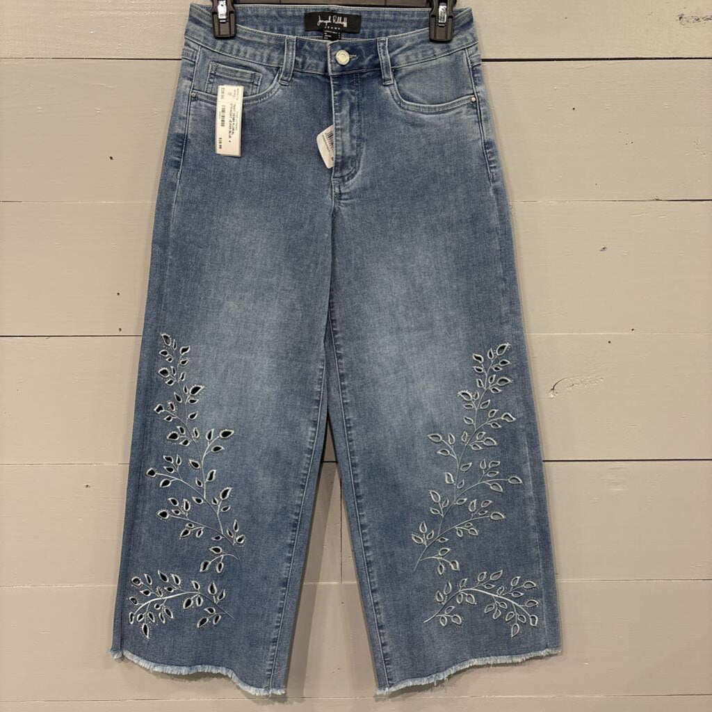 JOSEPH RIBKOFF,*NWT DENIM FLORAL STRAIGHT JEANS,BLUE ,4