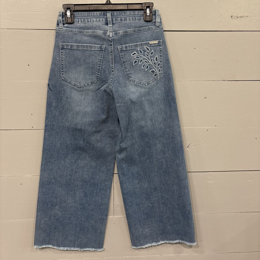 JOSEPH RIBKOFF,*NWT DENIM FLORAL STRAIGHT JEANS,BLUE ,4