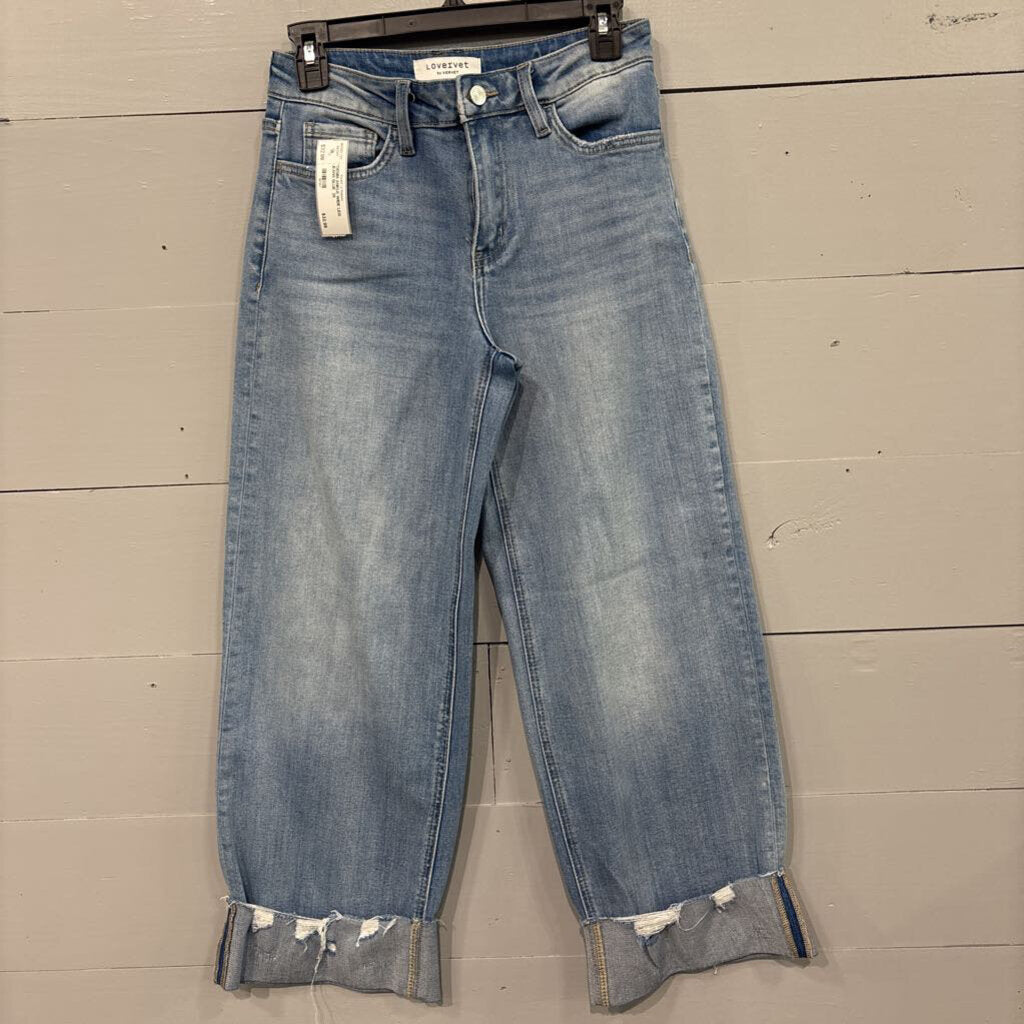 LOVERVET,*DENIM ANKLE WIDE LEG JEANS,BLUE ,25