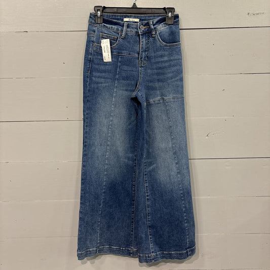 AVA LANE,*DENIM STRAIGHT WIDE LEG JEANS,BLUE ,24