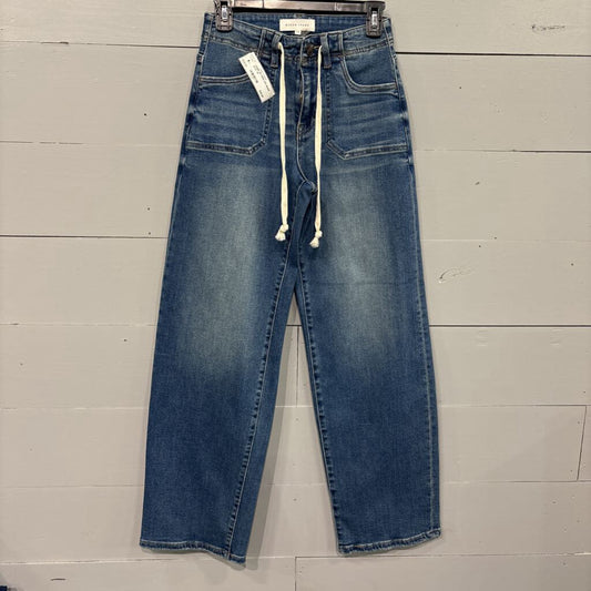 RISEN,*DENIM TIE WIDE LEG JEANS,BLUE ,25