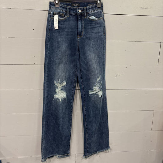 JUDY BLUE,*DENIM RIPPED STRAIGHT JEANS,BLUE ,25