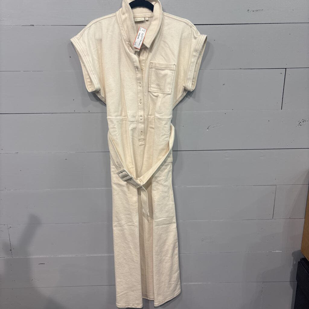 SPARTINA,BELTED SOFT DENIM DRESS,IVORY,M