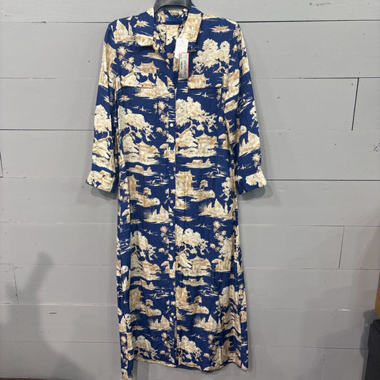 J MCLAUGHLIN,TOWN PATTERNED DRESS RETAIL $298,NVY IVORY,M