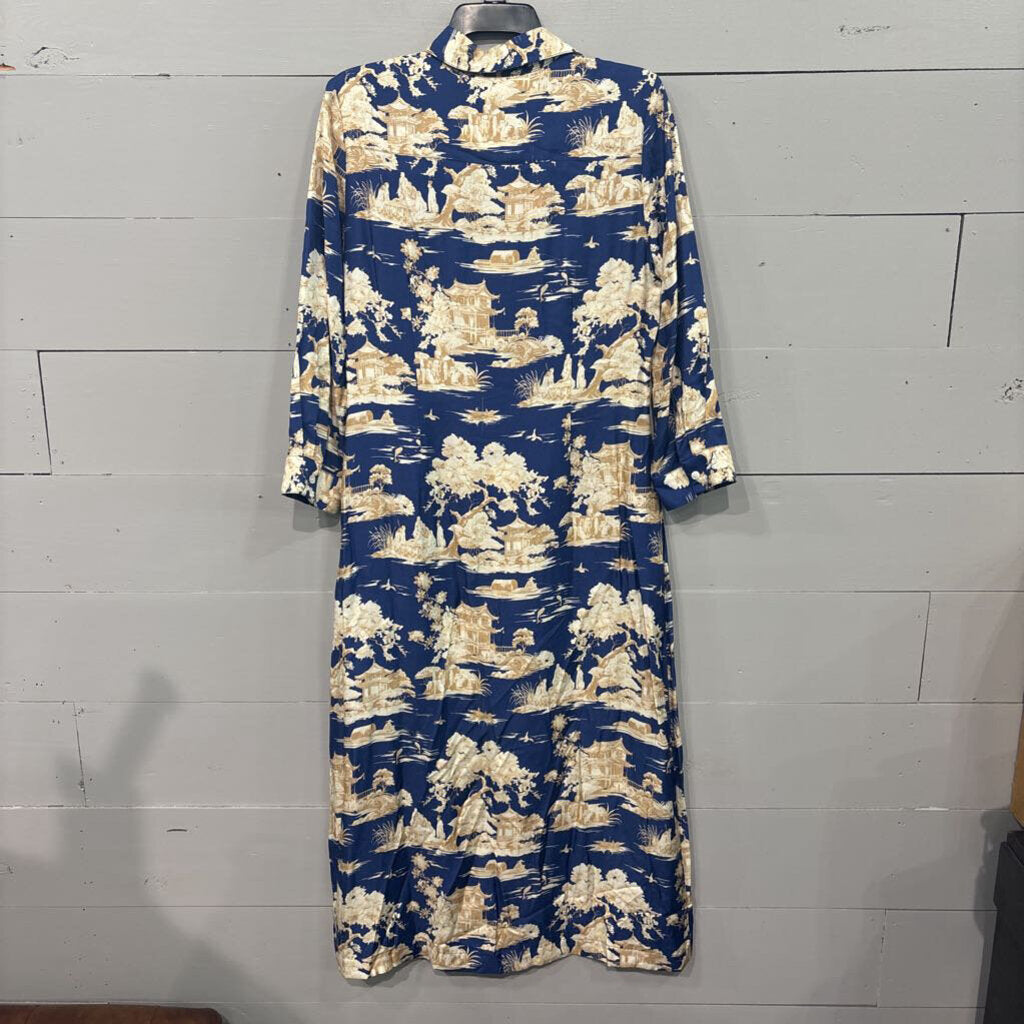 J MCLAUGHLIN,TOWN PATTERNED DRESS RETAIL $298,NVY IVORY,M