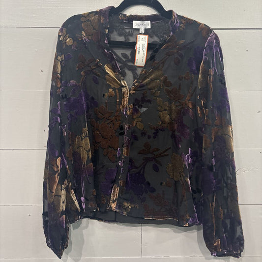 LUCY PARIS,FLORAL VELVET TOP ,BLK BRN PUR,S