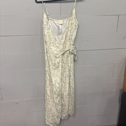 REISTOR,FLORAL WRAP DRESS ,BLUE WHT,M