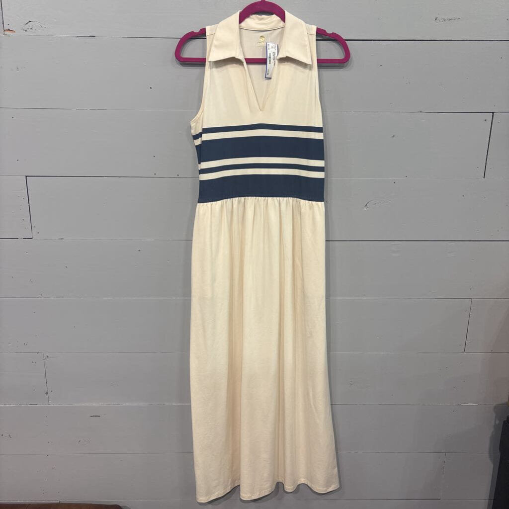 SPARTINA,COLLARED STRIPE DRESS ,BLUE IVORY,L