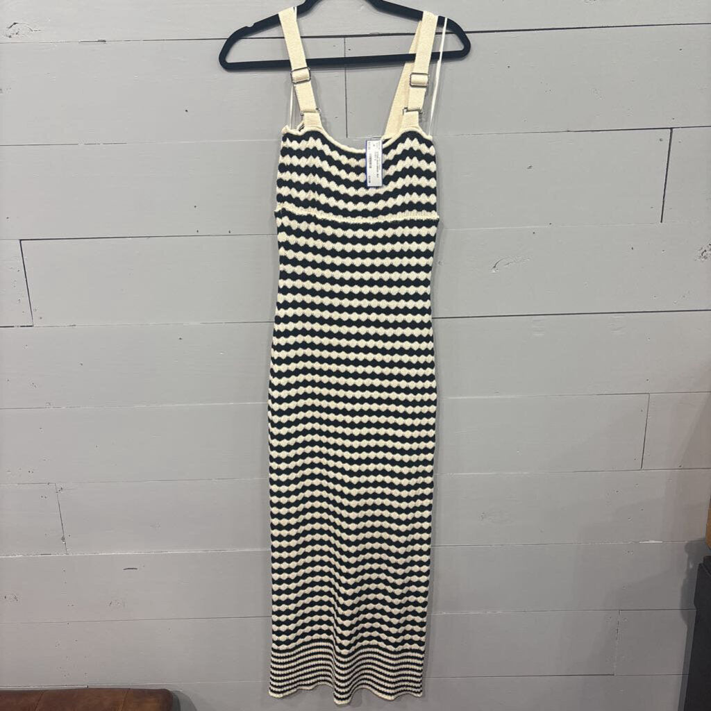 CAMELLIA,STRIPE MAXI DRESS ,BLK IVORY,S