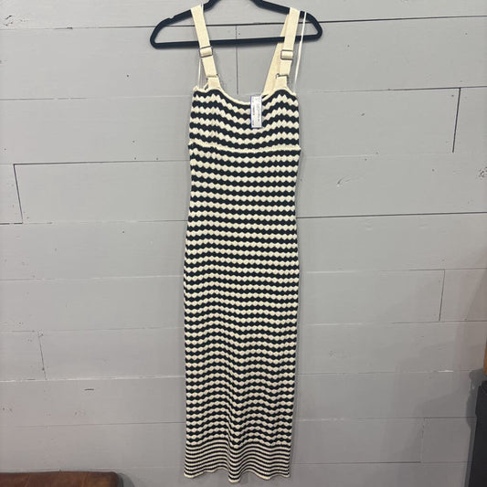 CAMELLIA,STRIPE MAXI DRESS ,BLK IVORY,S