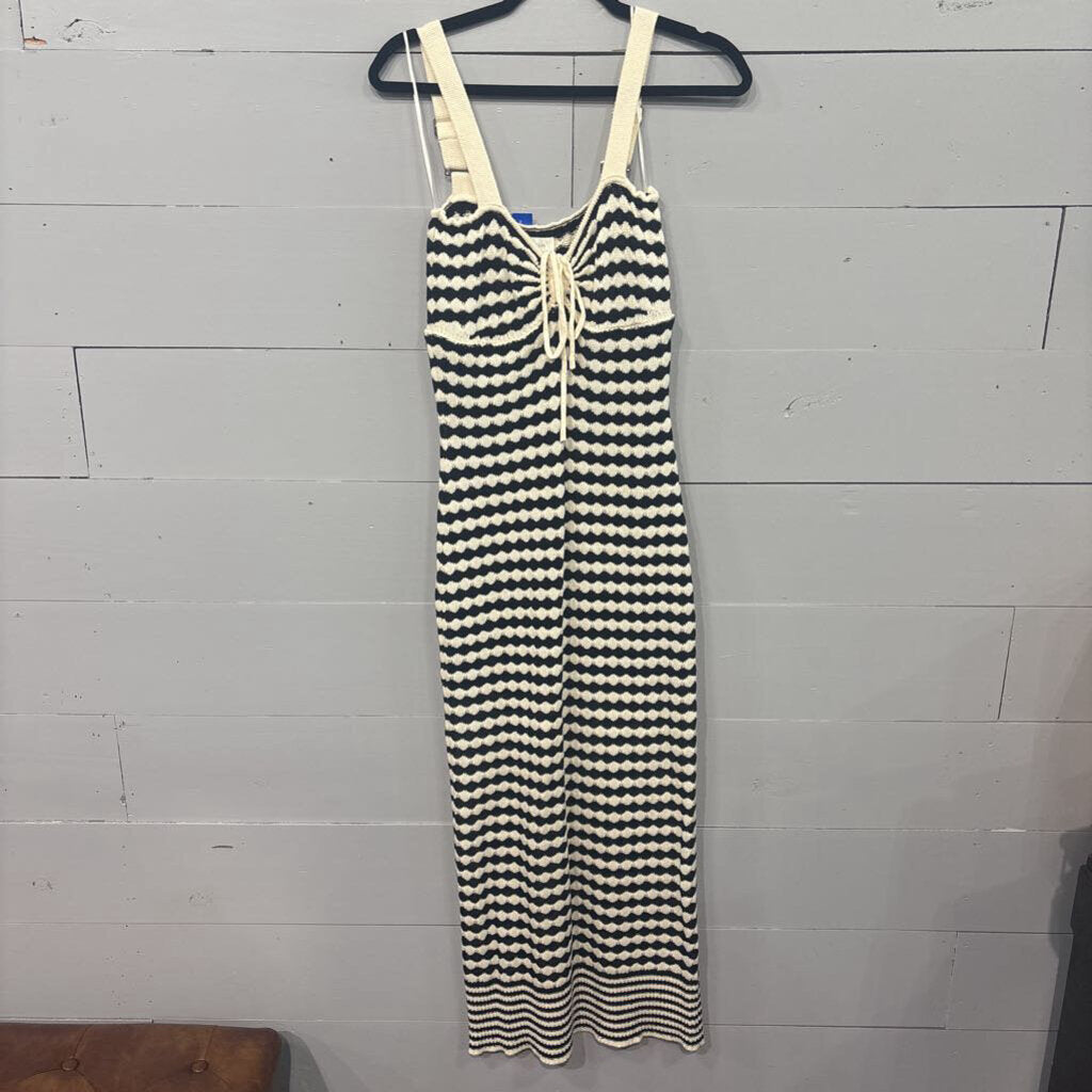 CAMELLIA,STRIPE MAXI DRESS ,BLK IVORY,S