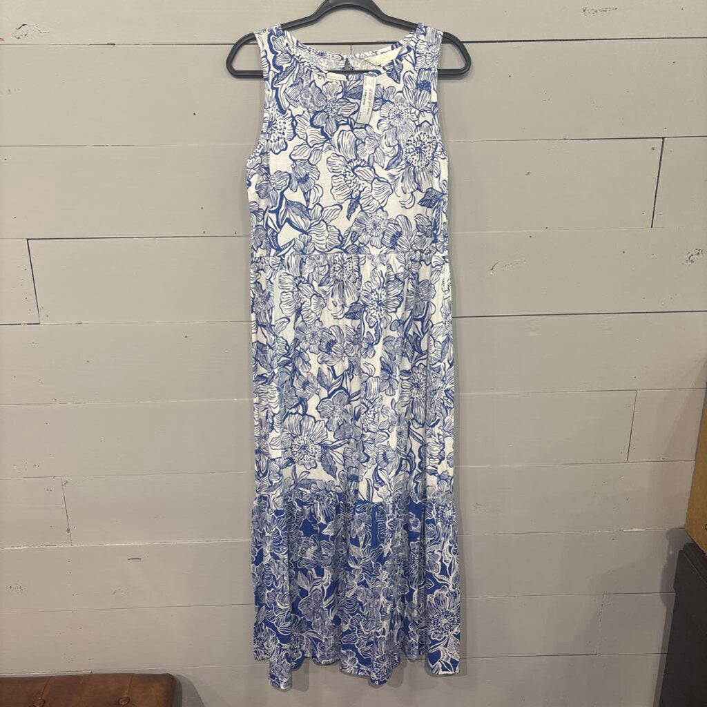 LILLY PULITZER,LP FLORAL MAXI DRESS,BLUE WHT ,S