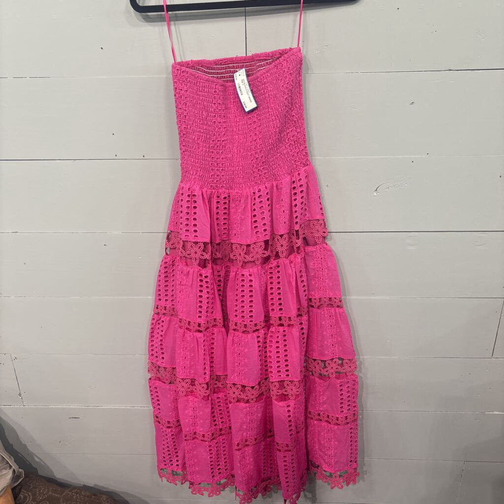 AVARA,STRAPLESS EYELET DRESS ,PINK,S