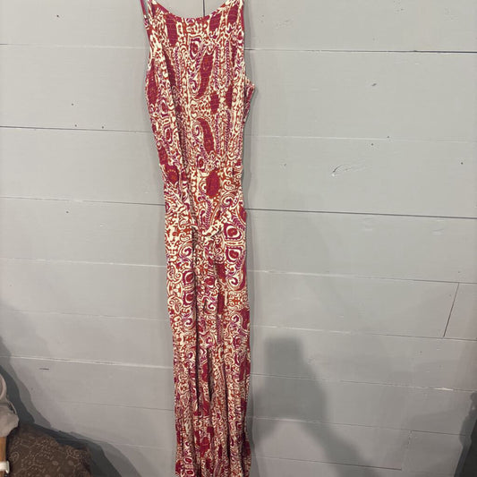 SHE + SKY,PATTERNED PANT ROMPER,PLUM ORG WHT ,M