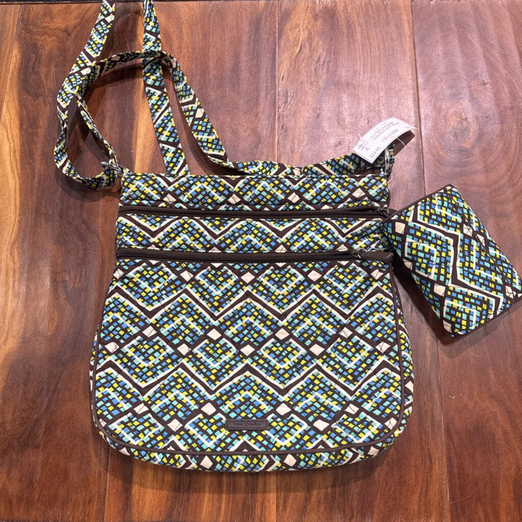 VERA BRADLEY,PATTERN SHOULDER HANDBAG WITH WALLET ,BR/GR/BL