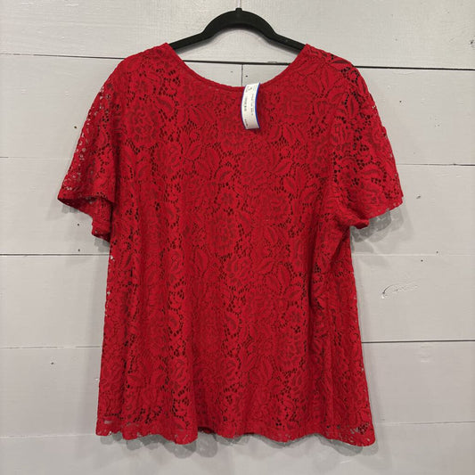 LIZ CLAIBORNE,EYELET TOP ,RED,1X