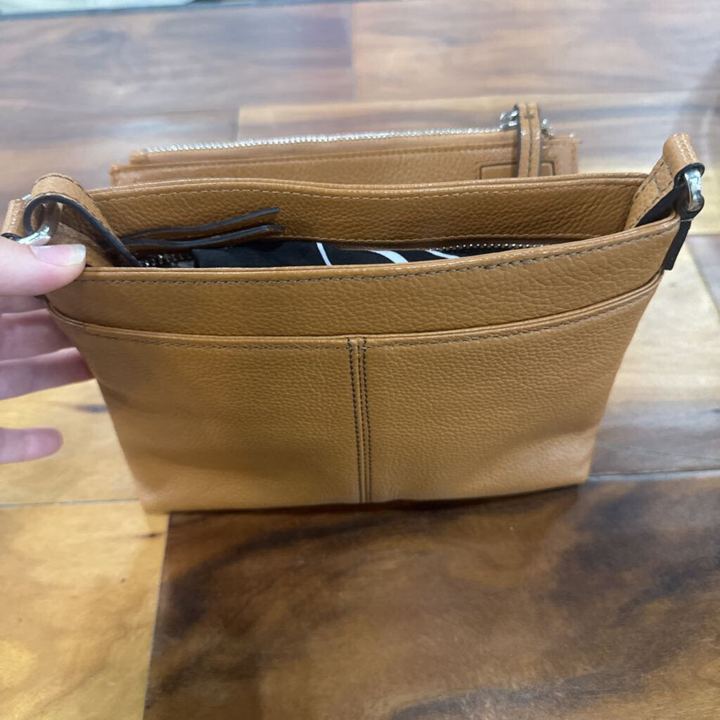 BRIGHTON,NEW BRIGHTON CROSSBODY RETAIL $495,CAMEL