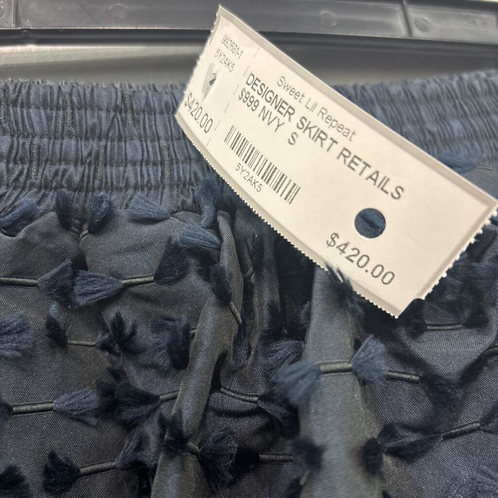 CECILIE BAHNSEN,DESIGNER SKIRT RETAILS $999,NVY ,S