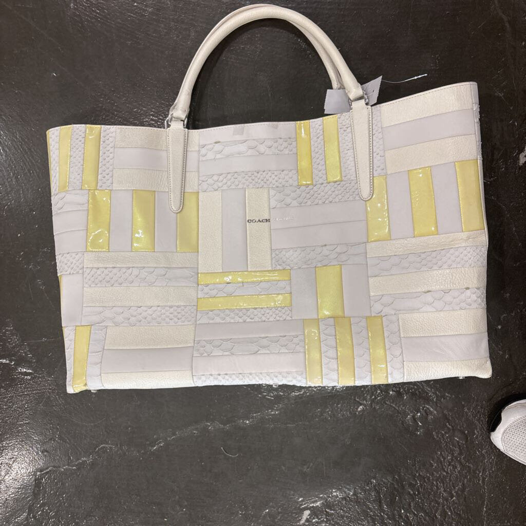 COACH,LEATHER TOTE,CREAM/YELLOW