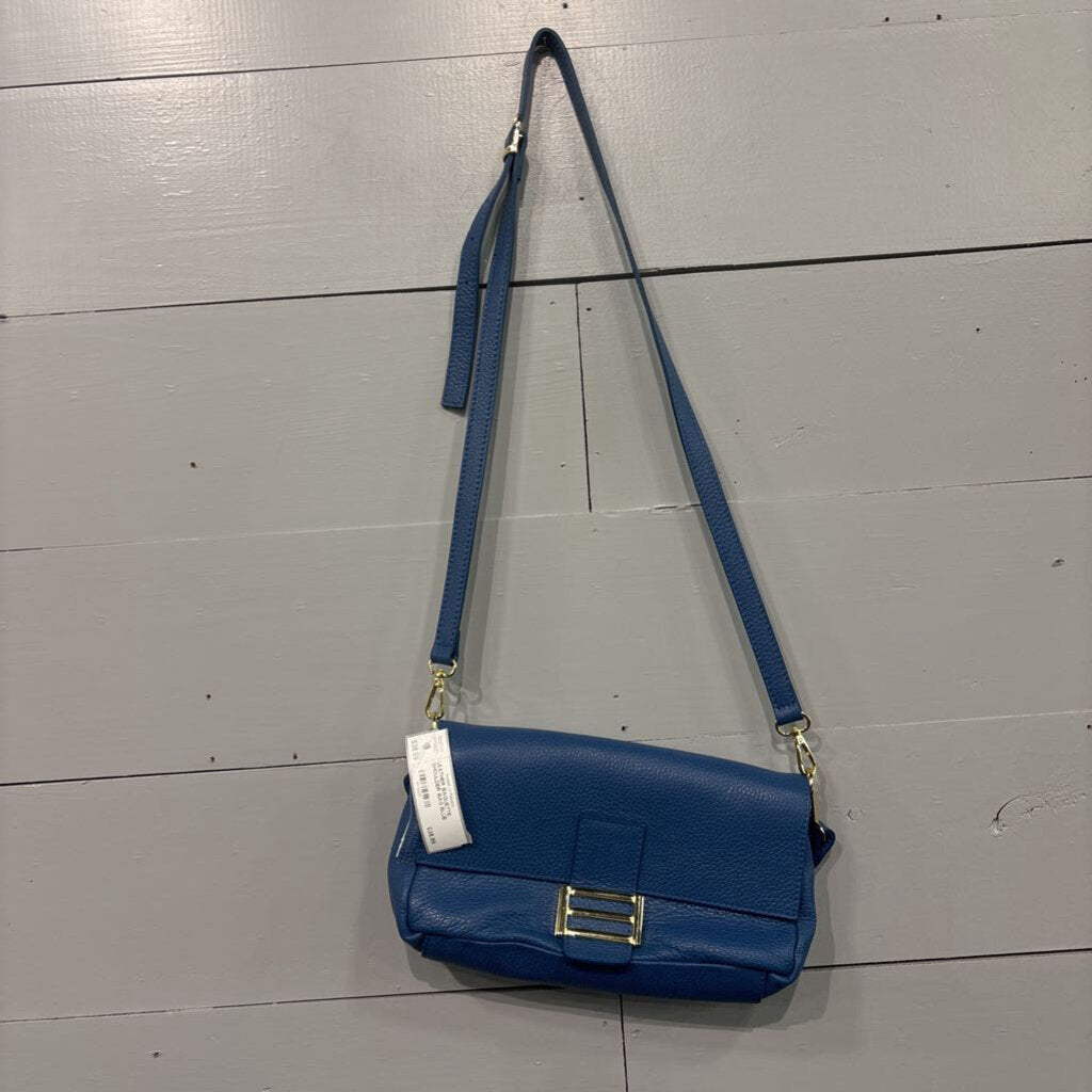 DIVINA FIRENZE,LEATHER BAGUETTE SHOULDER BAG,BLUE