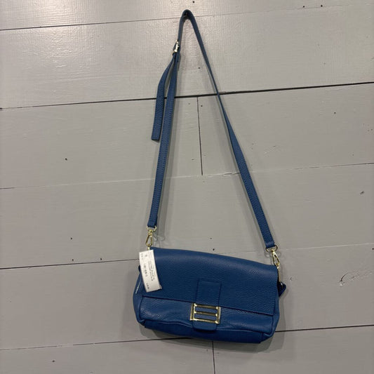 DIVINA FIRENZE,LEATHER BAGUETTE SHOULDER BAG,BLUE