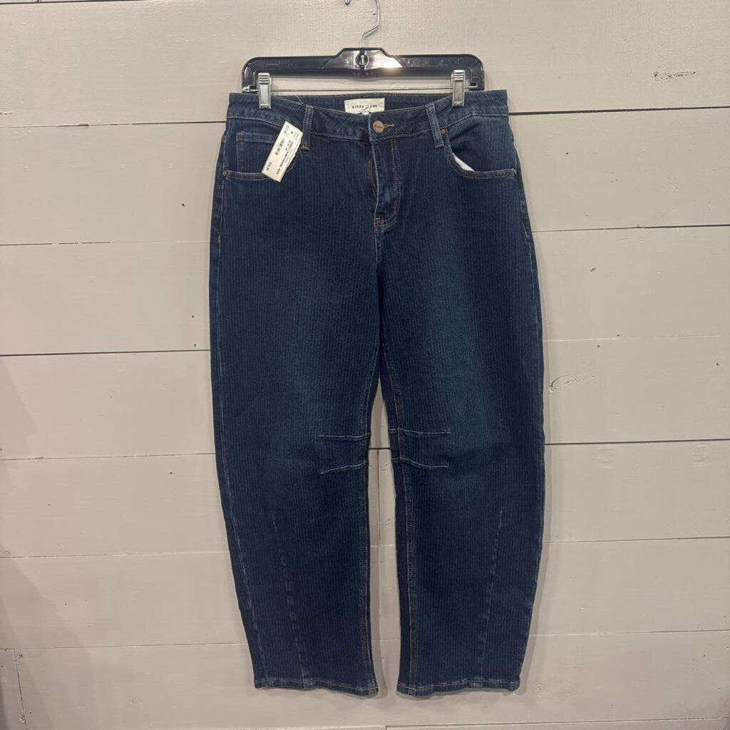 RISEN JEANS,RIBBED DENIM BARREL JEAN,BLUE ,29