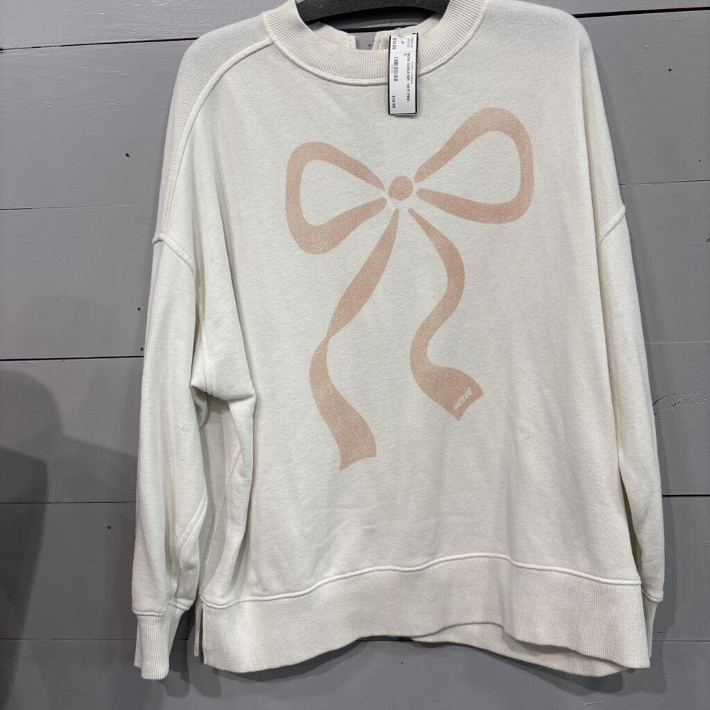AERIE,BOW SWEATER ,WHT PINK ,S