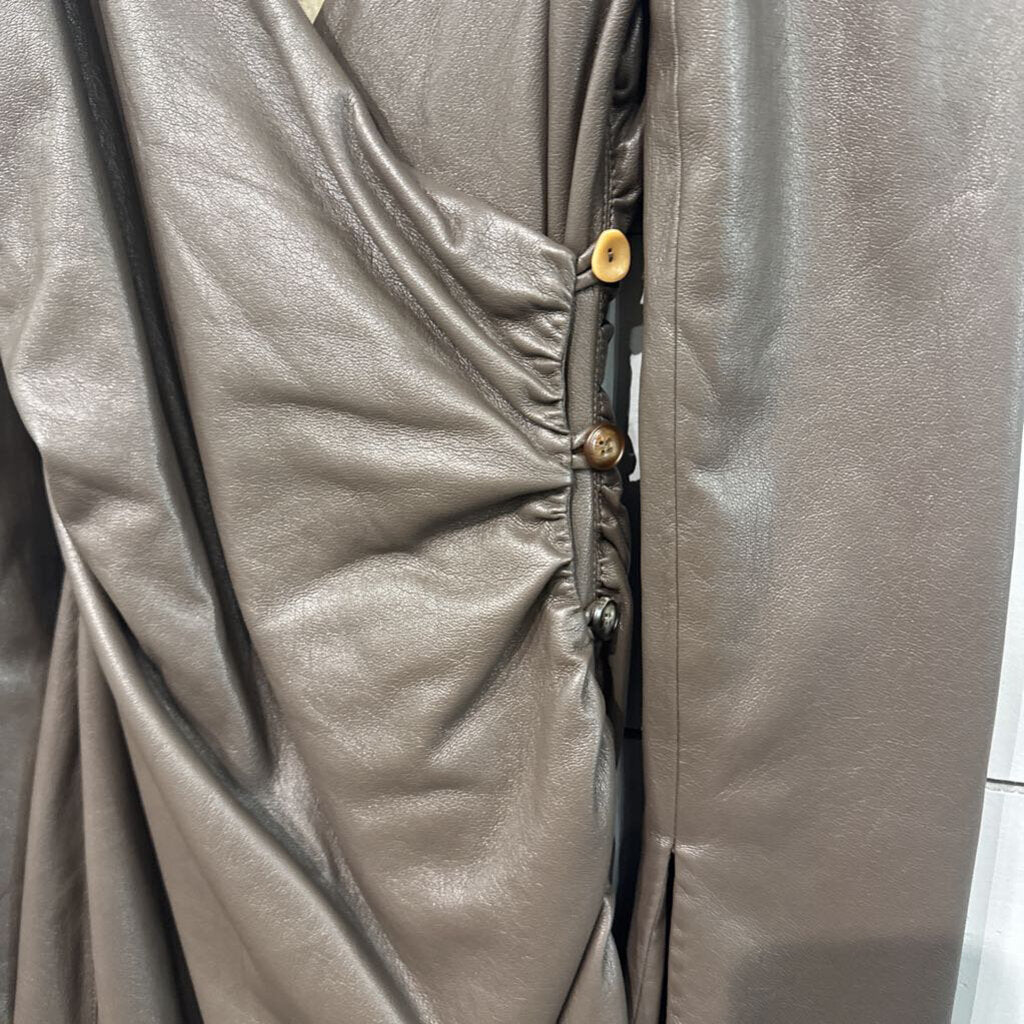 NANUSHKA,LEATHER OFF SHLDR DRESS RETAIL $645,BROWN,S
