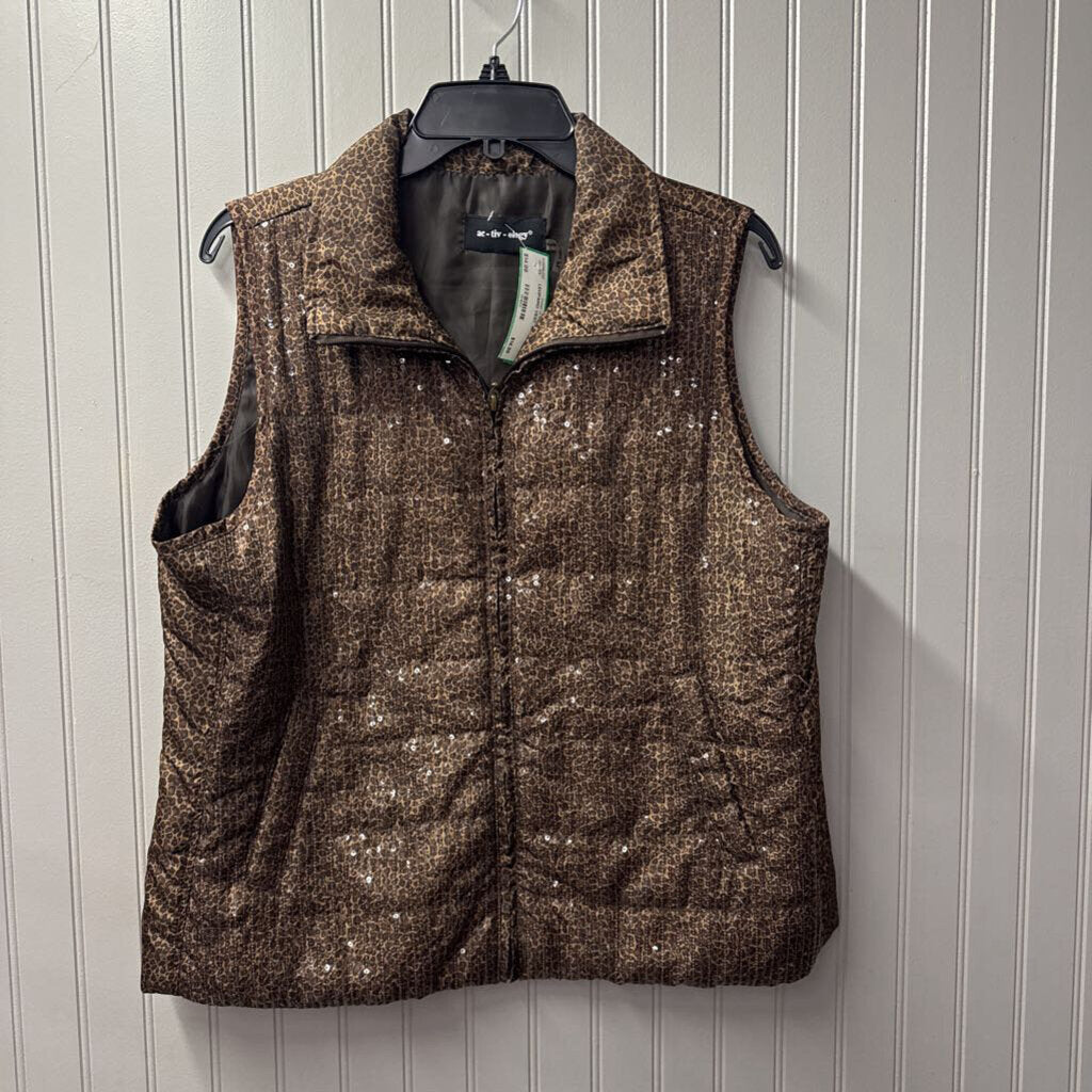 LEOPARD VEST ,BRN BLK