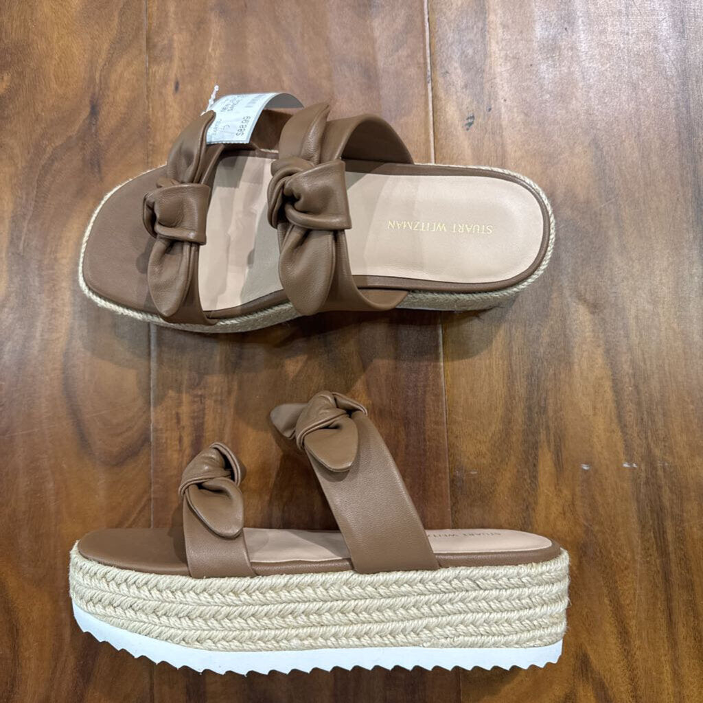 STUART WEIZMAN,NEW LEATHER WEDGE SANDAL RETAIL $228,BROWN,7