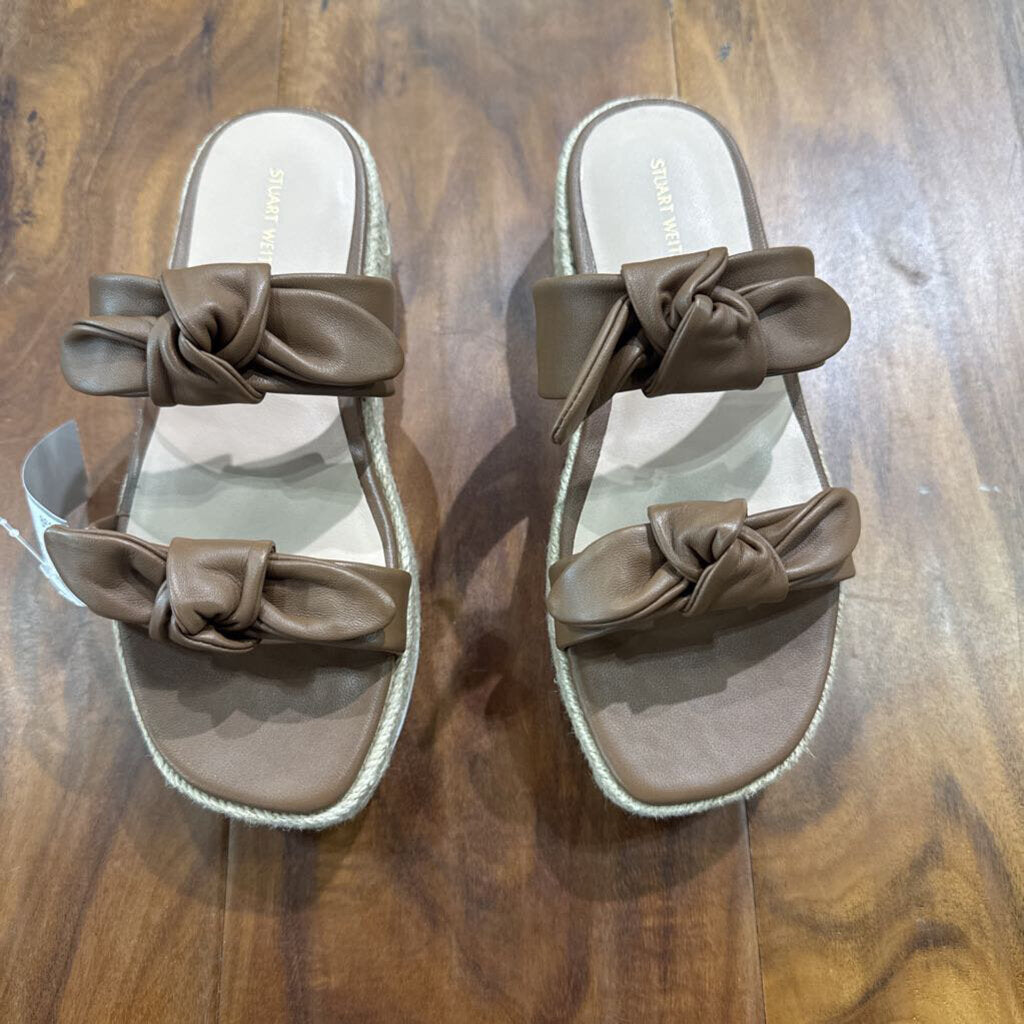 STUART WEIZMAN,NEW LEATHER WEDGE SANDAL RETAIL $228,BROWN,7