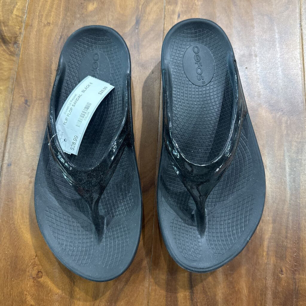 OOFOS,FLIP FLOP SANDAL ,BLACK,6