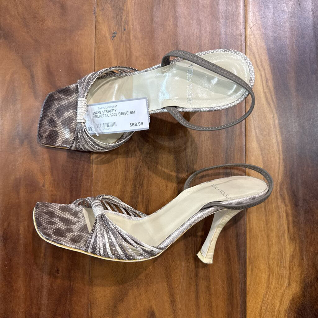 VERA WANG,SNAKE STRAPPY HEELRETAIL $228,BEIGE,6M