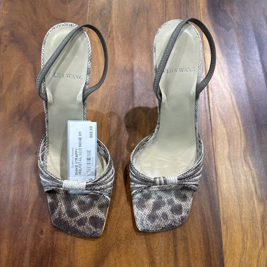 VERA WANG,SNAKE STRAPPY HEELRETAIL $228,BEIGE,6M