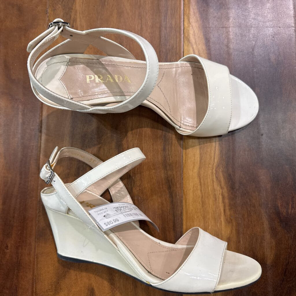 PRADA,*DESIGNER WEDGE RETAIL $725,CREAM,35